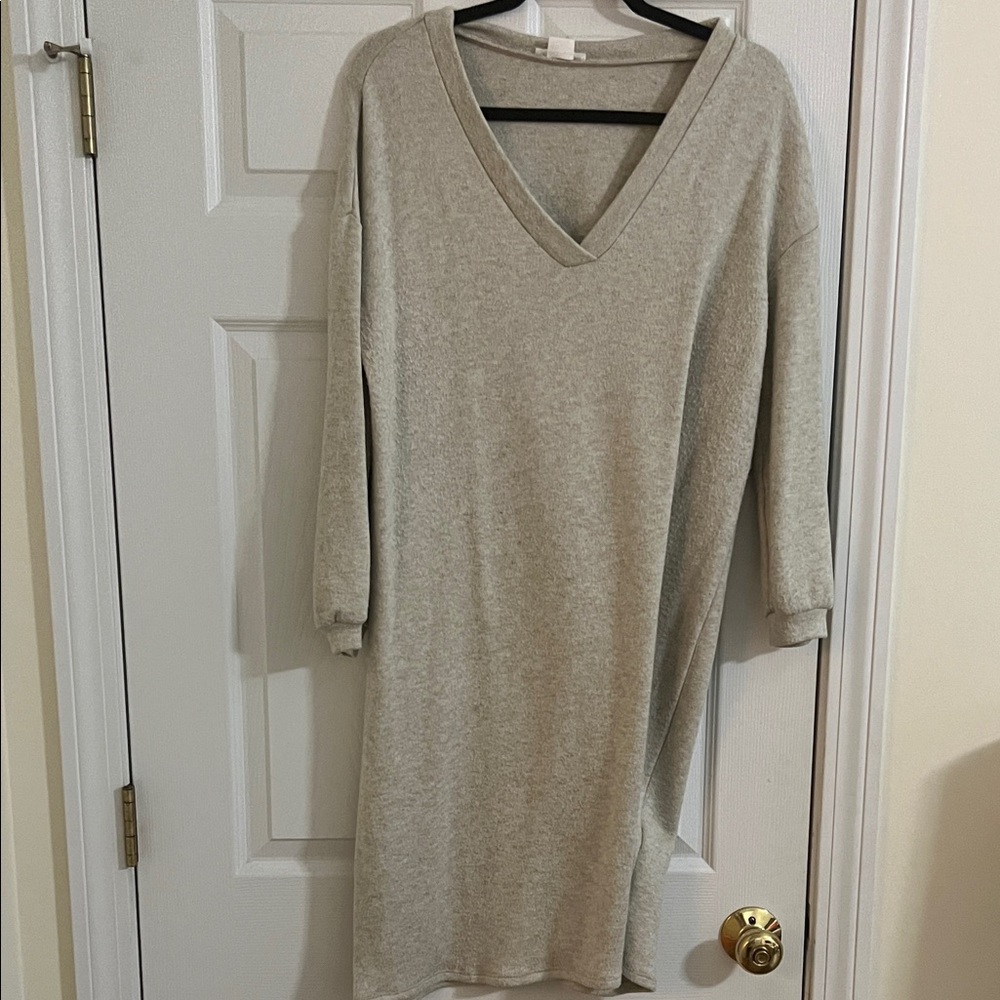 Taupe V-Neck Sweatshirt Maternity Dress